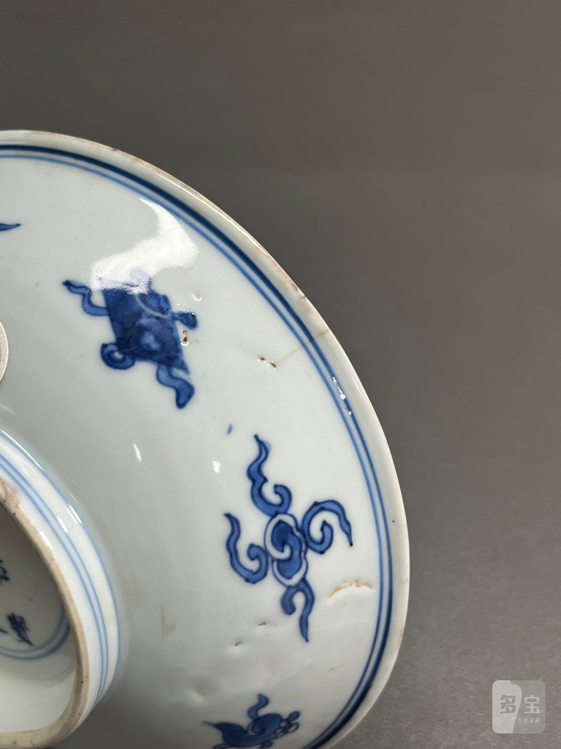 清康熙 青花云鹤纹盘 - 图8